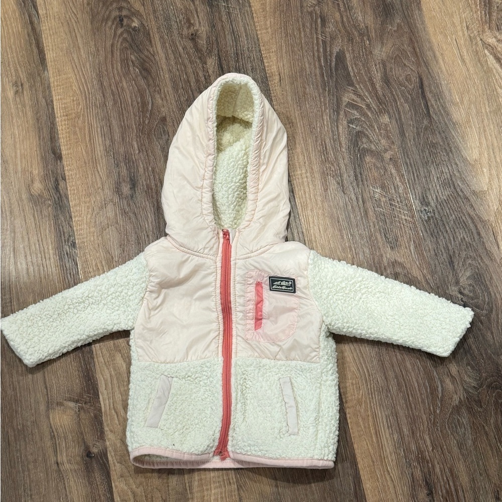 Baby Eddie Bauer Pink and Cream Hooded Sherpa Jacket - Picture 7 of 8